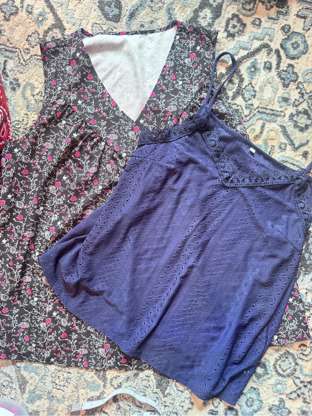 Women’s XXL 2 piece Navy Cami and Floral Swinf Babydoll Top Buncle